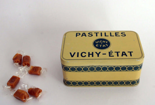 Vintage Boîte en métal pastilles Vichy