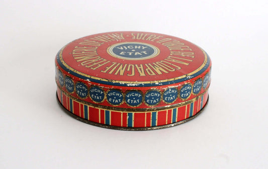 Vintage Boîte en métal ancienne ronde Vichy