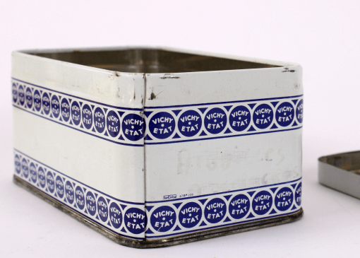 Boîte en métal pastilles Vichy vintage