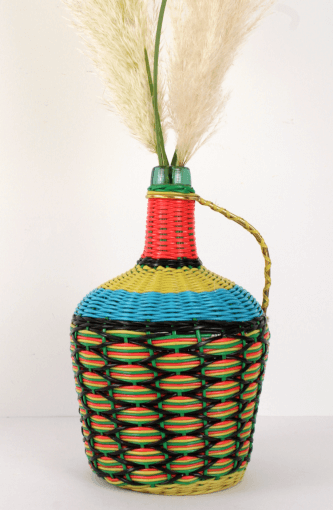 Bouteille en Scoubidou Vintage – Dame-Jeanne Rétro Tressée Années 60/70