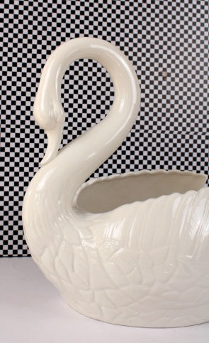 Grand cache-pot cygne vintage blanc
