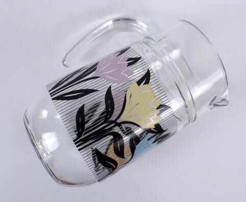 Carafe à eau en verre décor fleuri