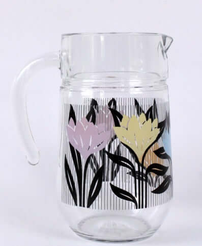 Carafe à eau en verre décor fleuri