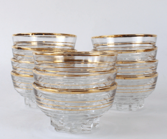 Coupes à Champagne/Dessert Vintage en Verre Liseré Or - Arts de la Table Rétro