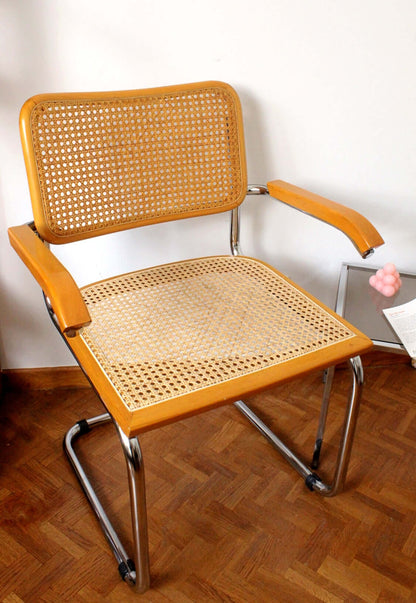 Fauteuil B64 bois et cannage d'après Marcel Breuer