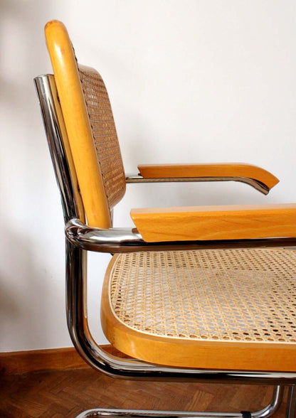 Fauteuil B64 bois et cannage d'après Marcel Breuer