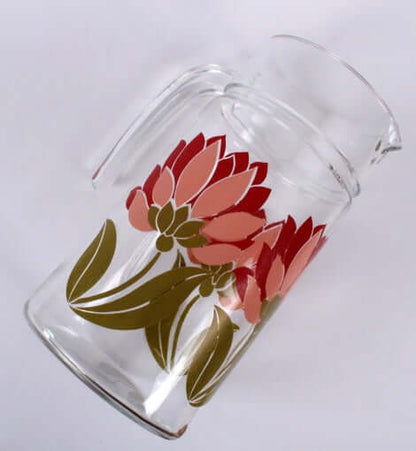 Grande carafe vintage en verre décor magnolias