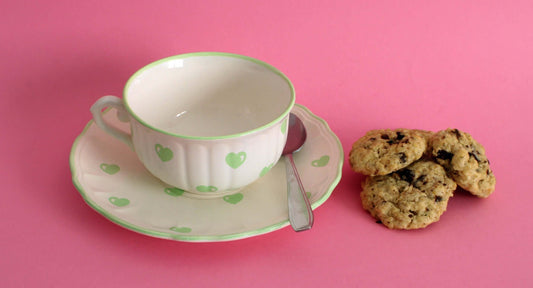 Vintage Grande tasse coeurs verts faïence de Salins