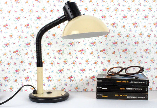 Vintage Lampe de bureau vintage beige et noire Aluminor