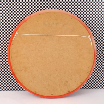 Miroir rond vintage en bois rouge