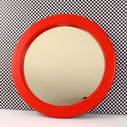 Miroir rond vintage en bois rouge