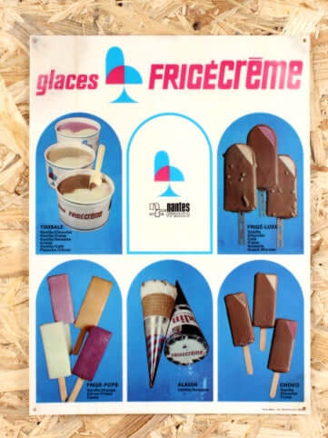 Petit panneau publicitaire vintage glaces Frigécrème