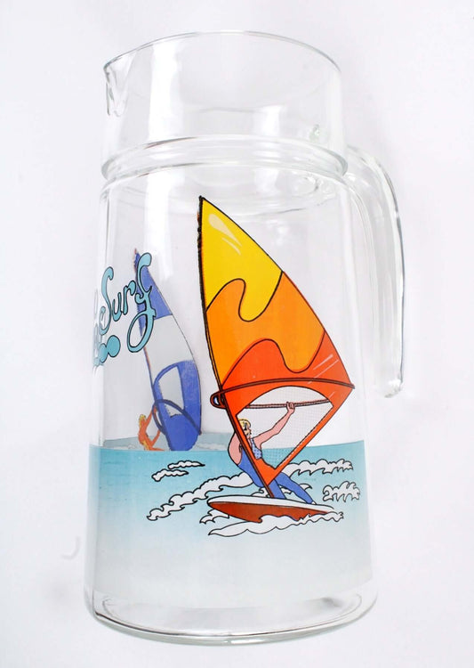 Vintage Pichet en verre kitsch Windsurf