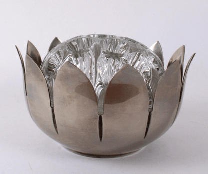 Grand pique-fleurs rond vintage socle métal argenté