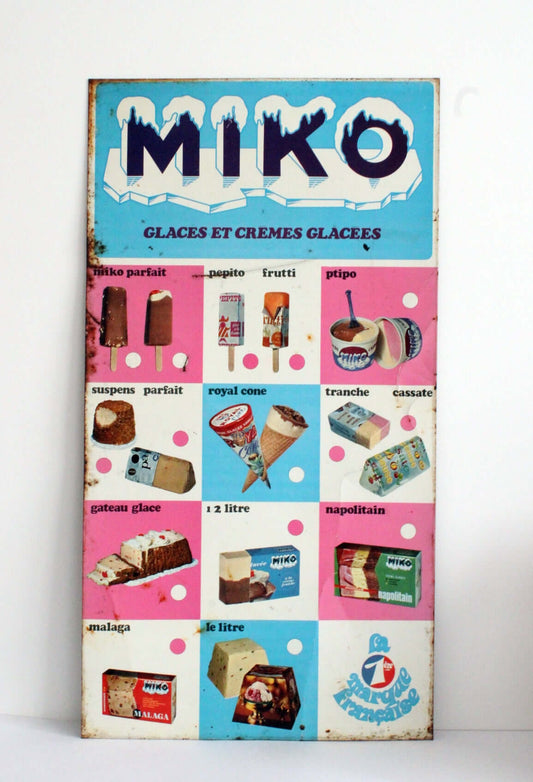 Vintage Plaque publicitaire glaces Miko