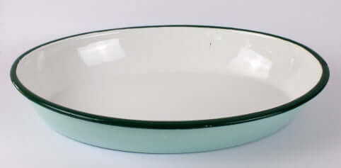 Plat ovale émaillé vintage vert d'eau