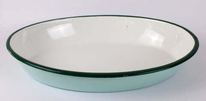 Plat ovale émaillé vintage vert d'eau