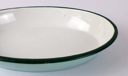 Plat ovale émaillé vintage vert d'eau