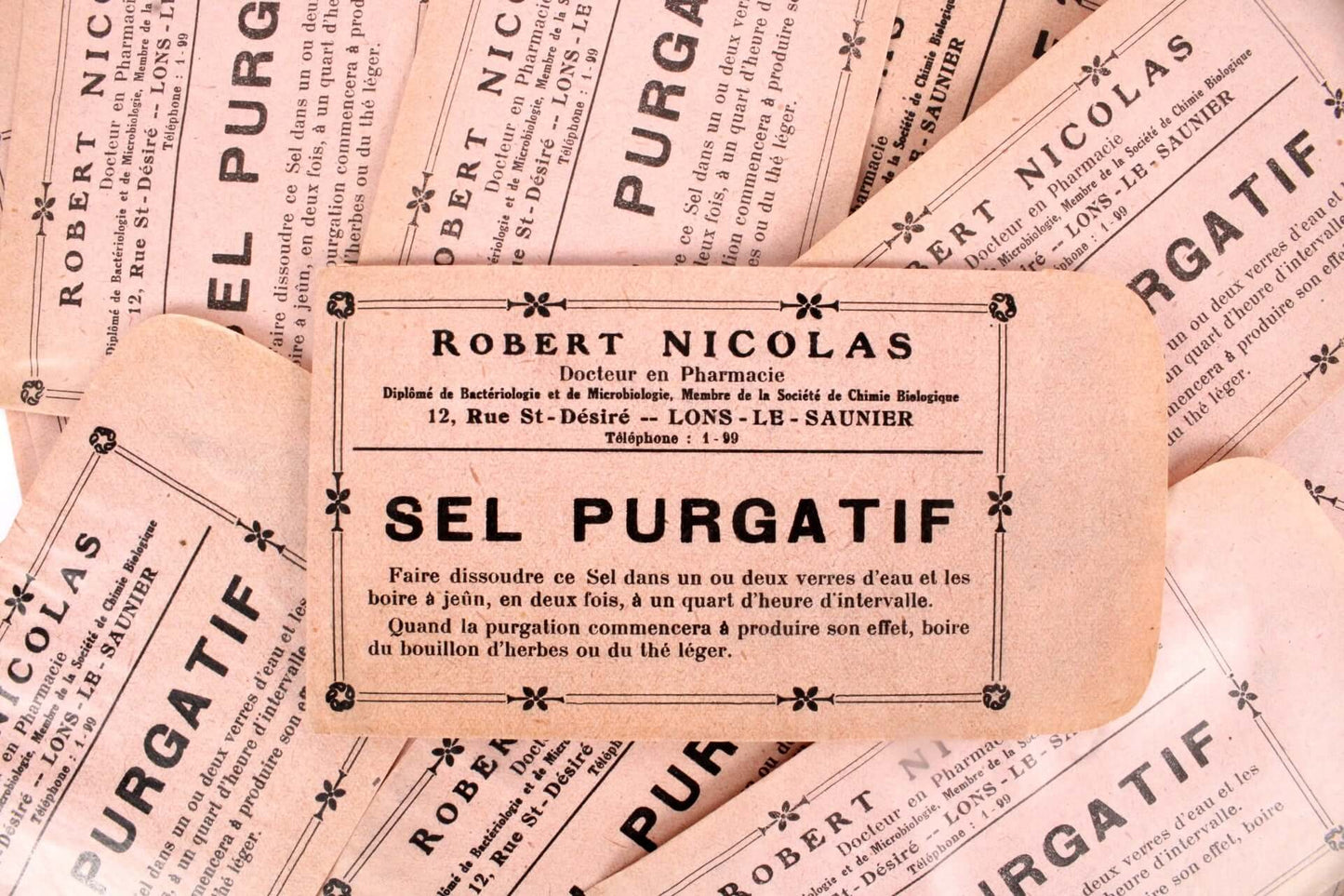 Sachets de pharmacie anciens sels purgatifs