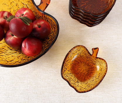 Saladier et coupelles pommes en verre ambré