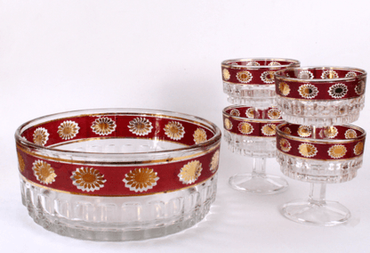 Ensemble saladier et coupes vintages en verre décoré