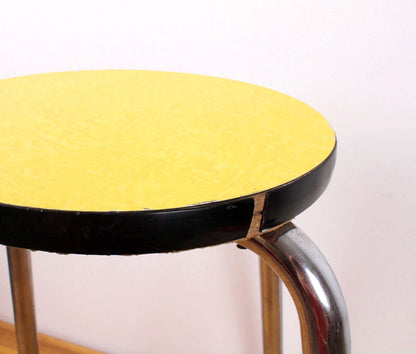 Tabouret rond en formica jaune