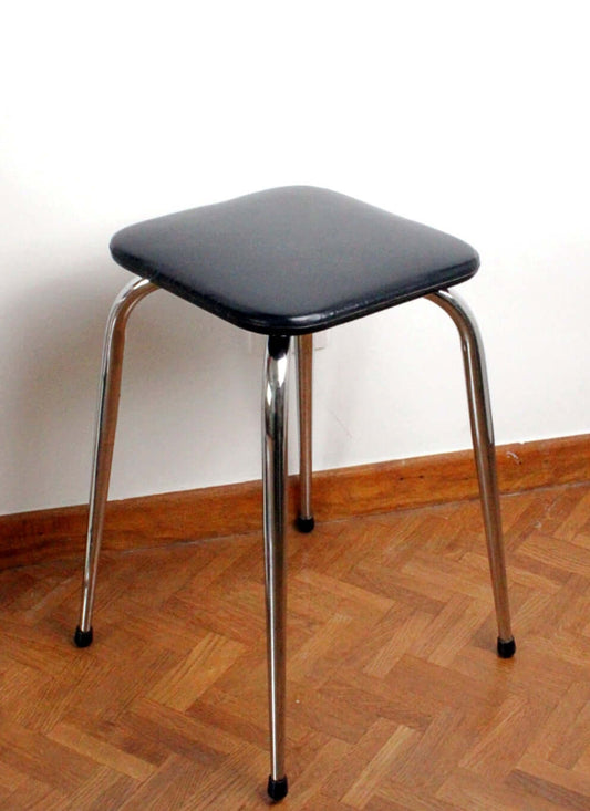 Vintage Tabouret en skaï noir