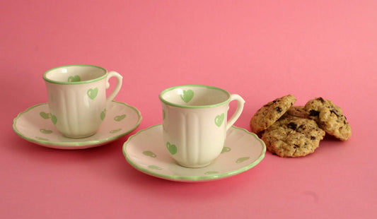 Vintage Tasses à café coeurs verts faïence de Salins