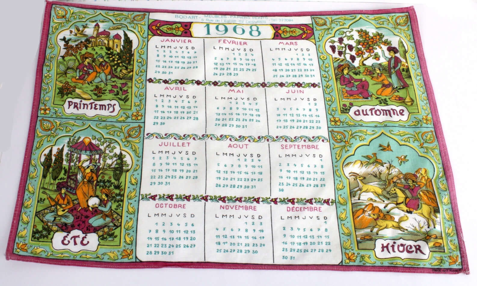 Torchon calendrier 1968 thème 4 saisons