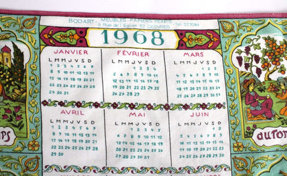 Torchon calendrier 1968 thème 4 saisons