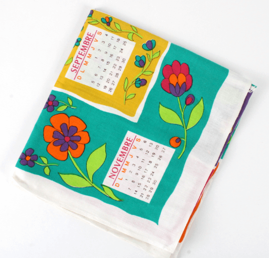 Torchon calendrier 1971 motif floral
