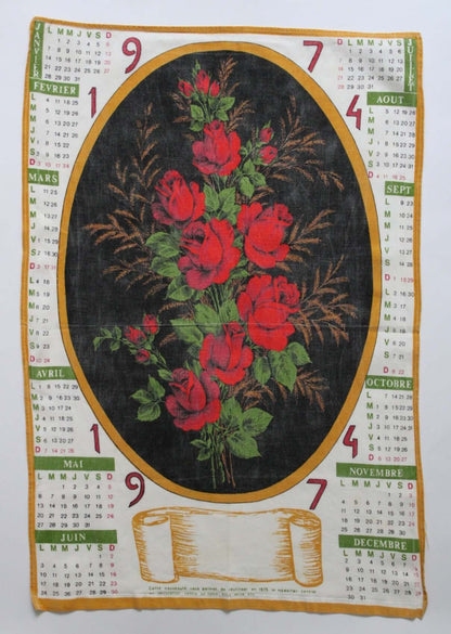 Vintage Torchon calendrier 1974