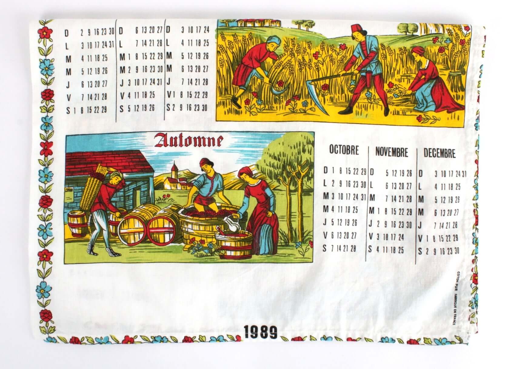 Torchon calendrier année 1989