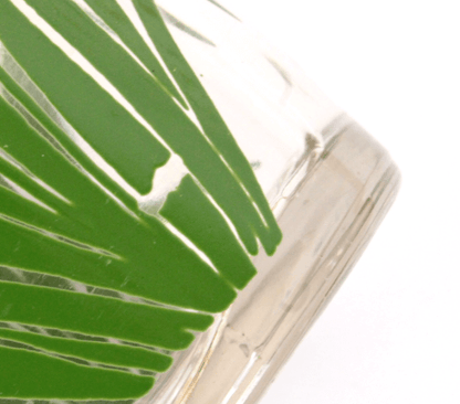 vases vintage années 50 en verre moulé, motif de fleurs jaunes sérigraphiées, style Mid-Century