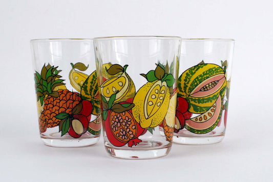 Vintage Verres à eau sérigraphiées fruits