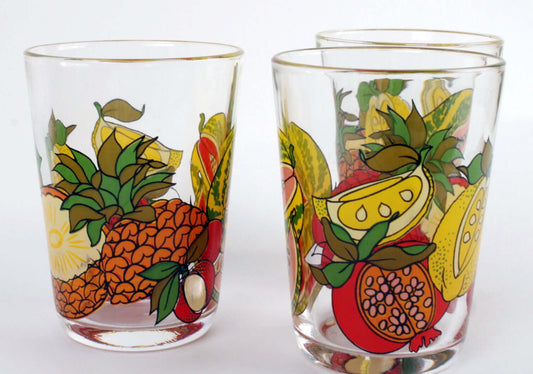 Vintage Verres à eau sérigraphiées fruits