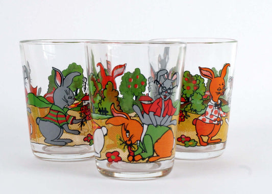 Vintage Verres à eau sérigraphiés lapins