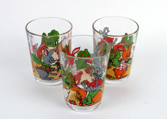Vintage Verres à eau sérigraphiés lapins