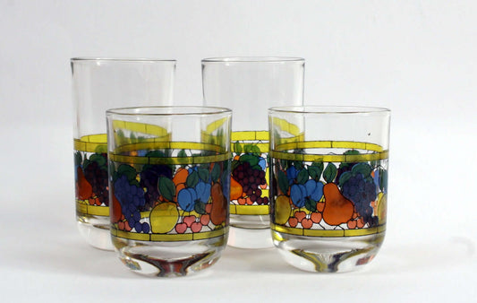 Vintage Verres à eau motifs fruits comme un vitrail