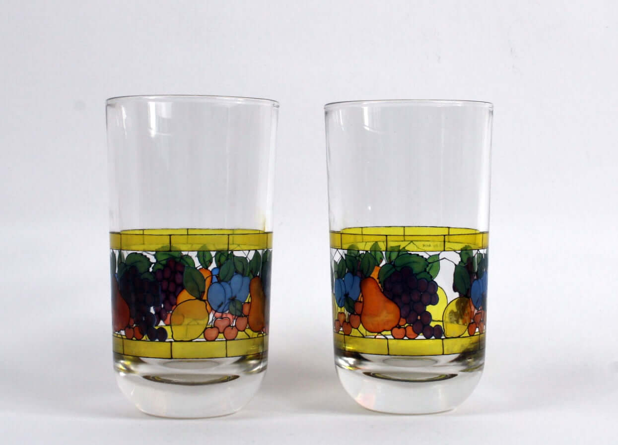 Vintage Verres à eau motifs fruits comme un vitrail