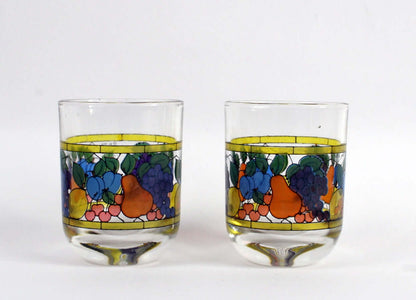 Vintage Verres à eau motifs fruits comme un vitrail